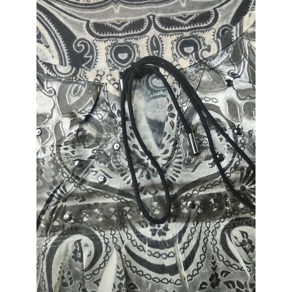 One World Womens Boho Beaded Black, Gray, & White Long Sleeve Top Size Large - Picture 4 of 8